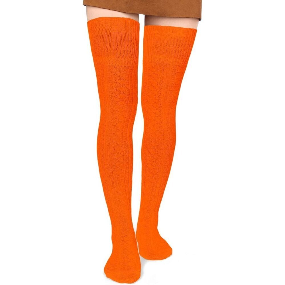 Women Thigh High Socks Cotton Knit Thick Long Boot Stockings Leg Warmers Pumpkin